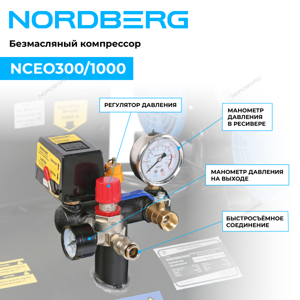 Компрессор безмасляный 380 В, ресивер 300 л, 1000 л/мин