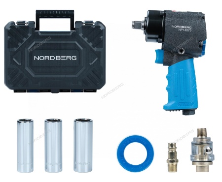 Пневмогайковерт ударный 1/2", 680 Нм, укороченный, с тремя головками в кейсе